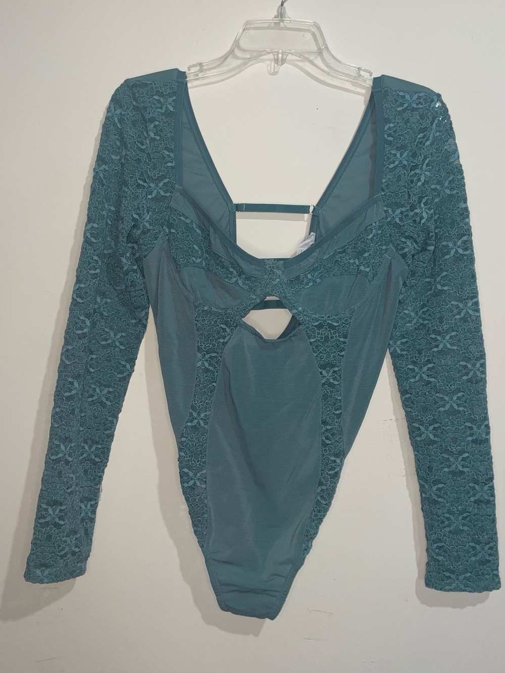 Out From Under Teal Lace L Adjustable Back Elegant Elastic Stretch Bodysuit